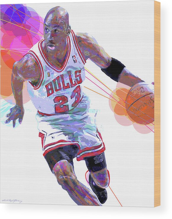 Basketball Player Wood Print featuring the painting Michael Jordan Chicago Bulls by David Lloyd Glover