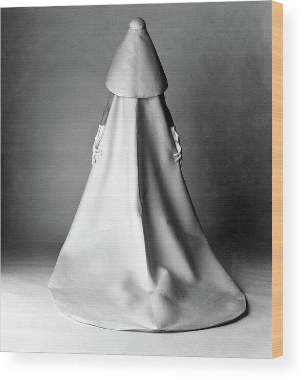 Fashion Wood Print featuring the photograph Model in a Balenciaga Wedding Dress by David Bailey