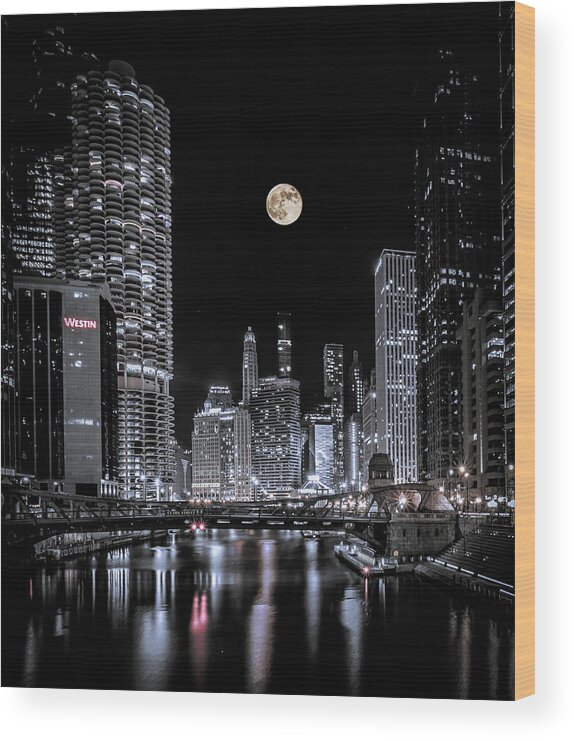 Chicago Wood Print featuring the photograph Moon Rising by Lev Kaytsner