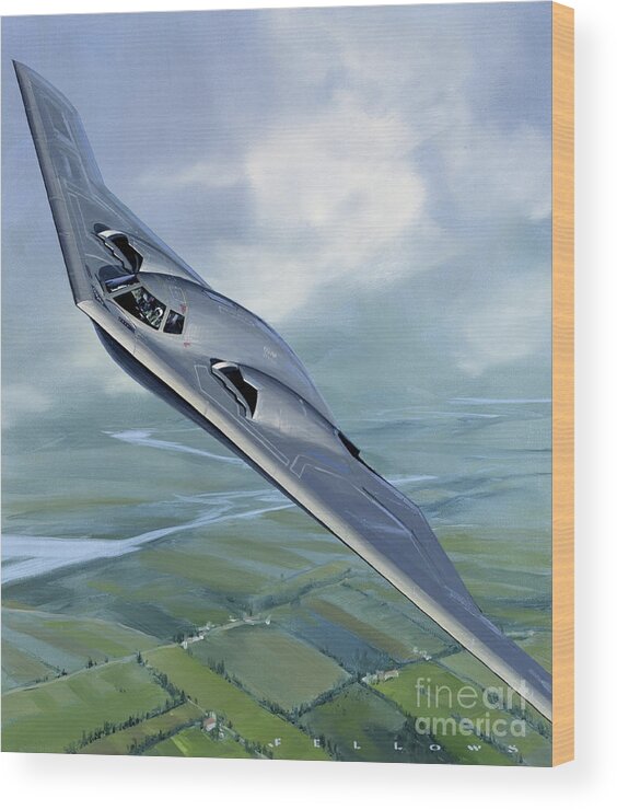 Aircraft Wood Print featuring the painting Northrop B-2 Spirit Stealth Bomber by Jack Fellows