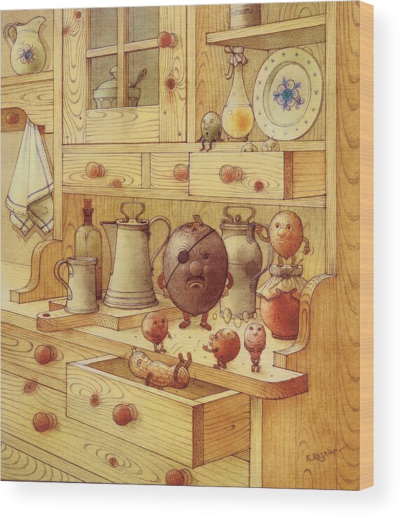 Nuts Kitchen Table Furniture Braun Wood Wood Print featuring the drawing Nuts 01 by Kestutis Kasparavicius