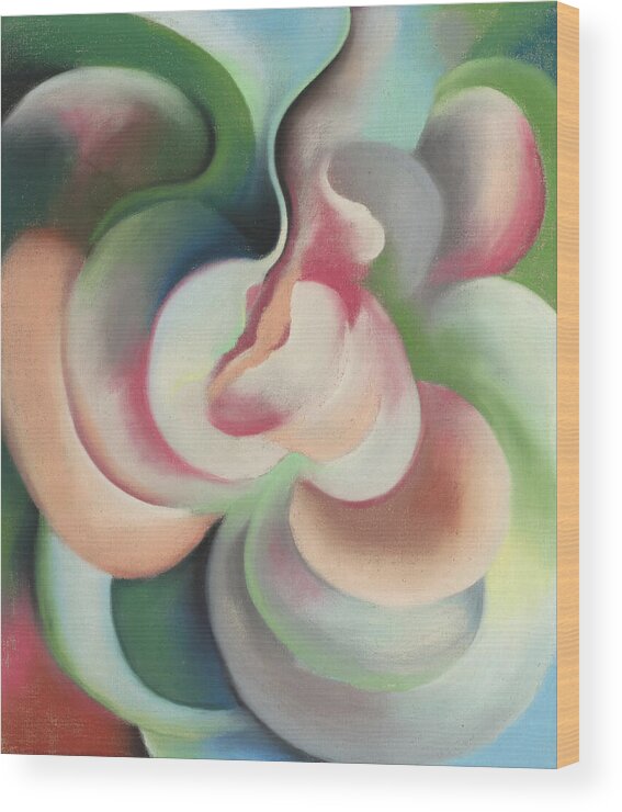 Georgia O'keeffe Wood Print featuring the painting Pink and green - Colorful modernist abstract painting by Georgia O'Keeffe