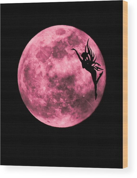 Nature Wood Print featuring the mixed media Pink Fairy Moon by Judy Cuddehe