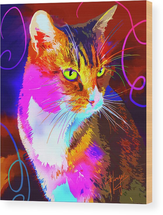 Popcat Wood Print featuring the painting pOpCat Buddy by DC Langer