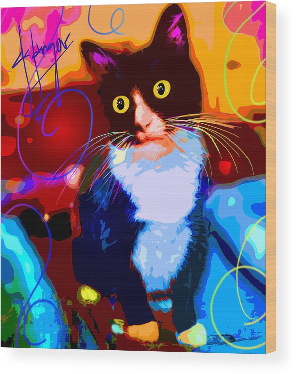 Popcat Dotty Wood Print featuring the painting pOpCat Dotty 2 by DC Langer