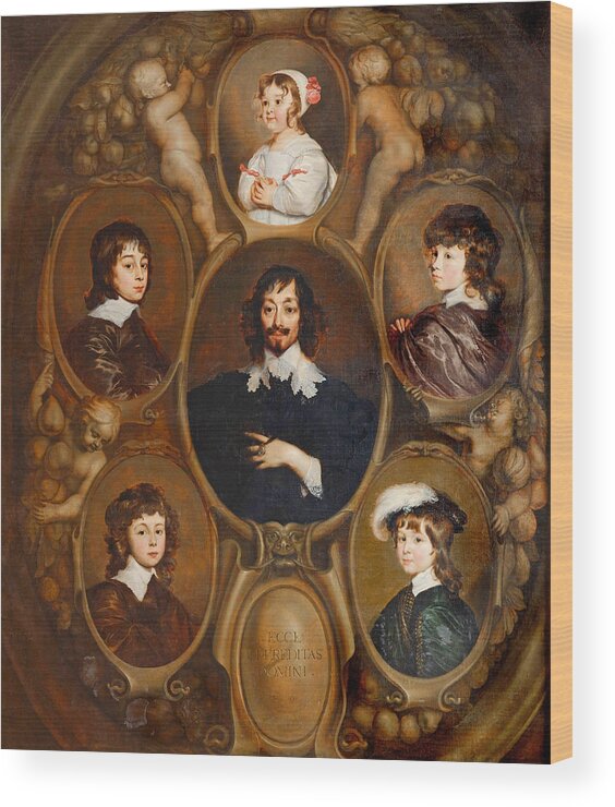 Adriaen Hanneman Wood Print featuring the painting Portrait of Constantijn Huygens and his Five Children by Adriaen Hanneman