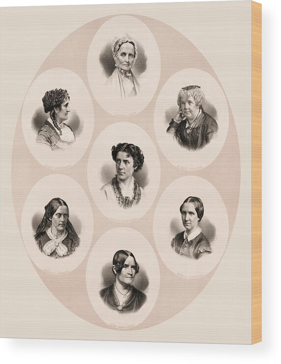 Womens Suffrage Wood Print featuring the drawing Prominent Figures Of The Suffrage Movement - Circa 1870 by War Is Hell Store