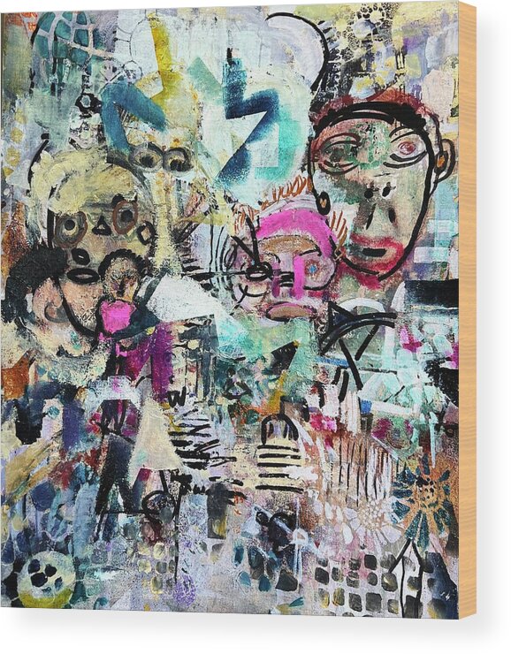 Faces Wood Print featuring the painting Puzzled People by Tommy McDonell