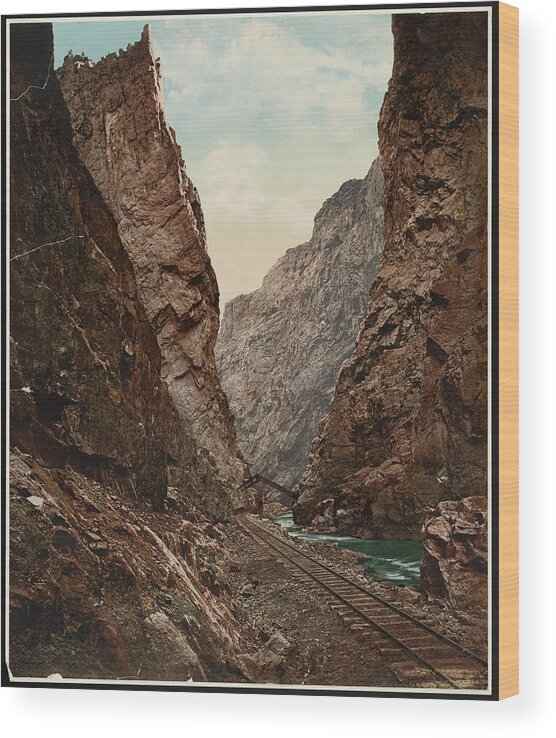 Royal Gorge Canyon Of The Arkansas Colorado 34bceb Wood Print featuring the painting Royal Gorge Canyon Of The Arkansas Colorado 34bceb by MotionAge Designs
