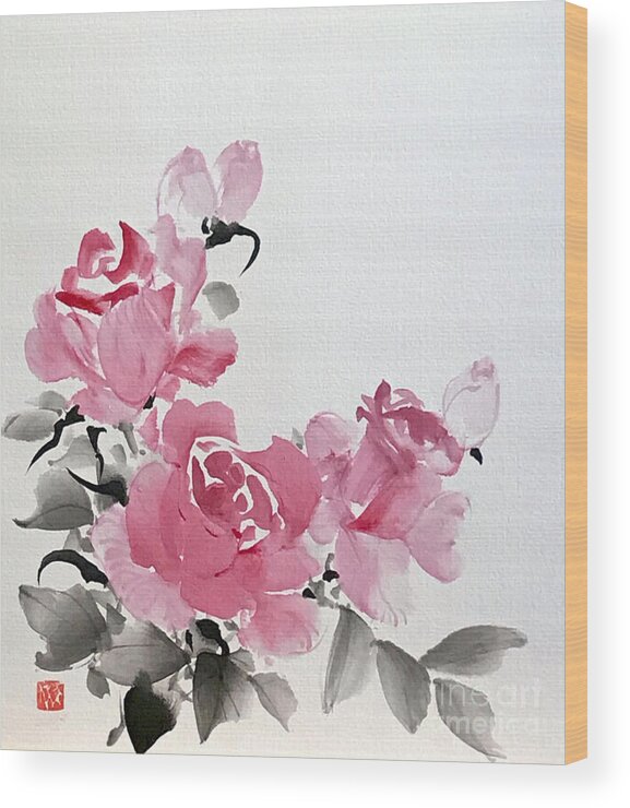 Japanese Wood Print featuring the painting Scent of Roses by Fumiyo Yoshikawa