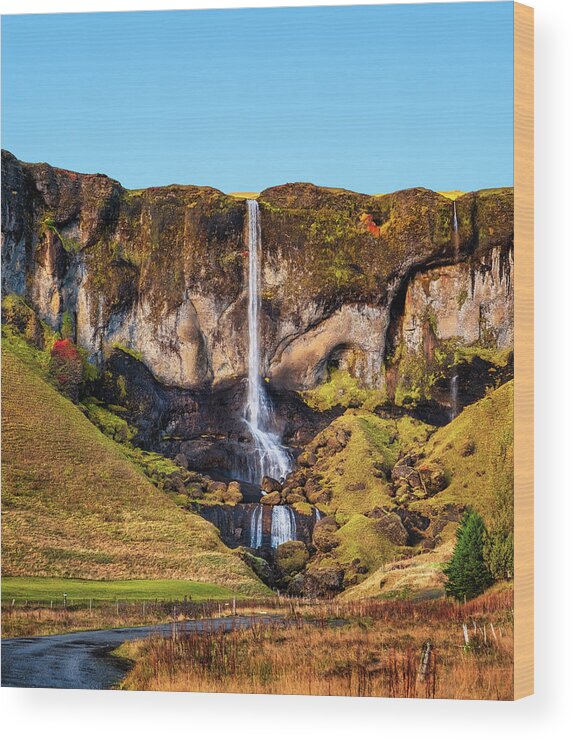 Waterfall Wood Print featuring the photograph Small Waterfall with Autumn Colors in Iceland by Alexios Ntounas