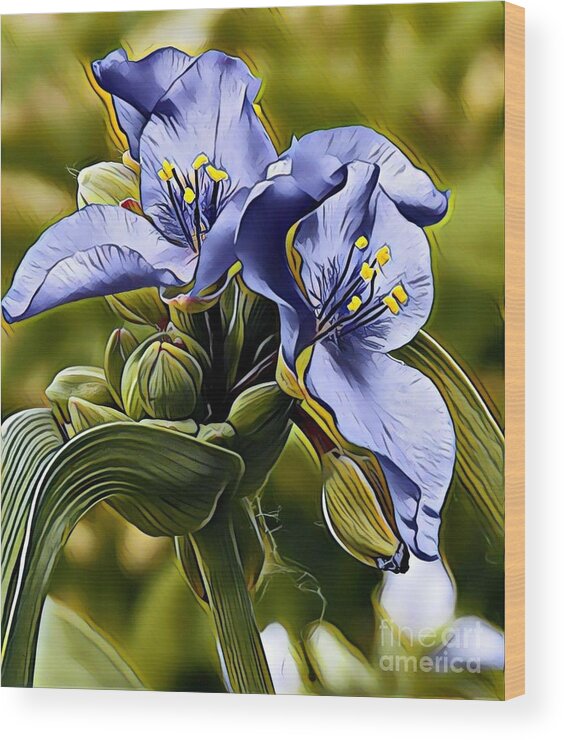 Flowers Wood Print featuring the painting Spiderwort by Leo and Marilyn Smith