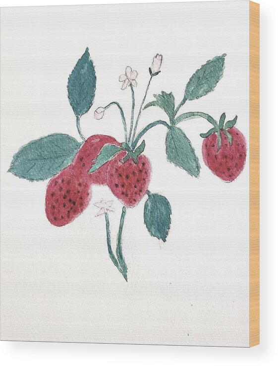  Wood Print featuring the painting Strawberries by Margaret Welsh Willowsilk