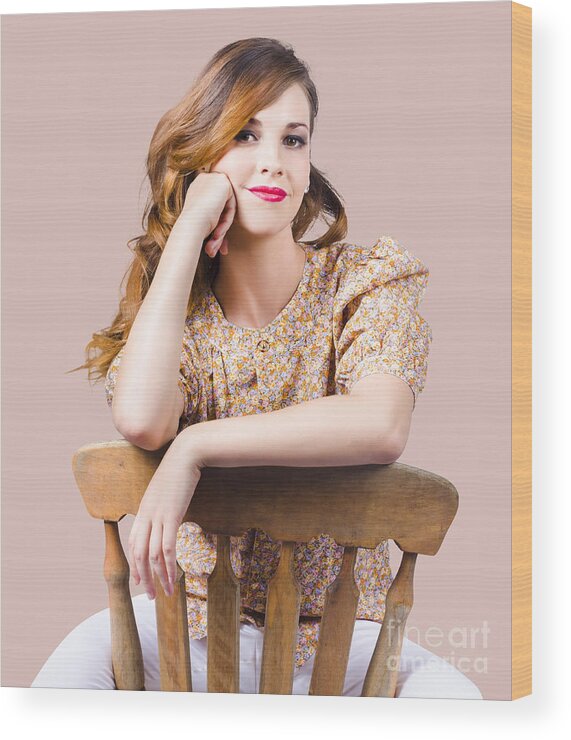 Hairstyles Wood Print featuring the photograph Stylish girl at rest on antique chair by Jorgo Photography