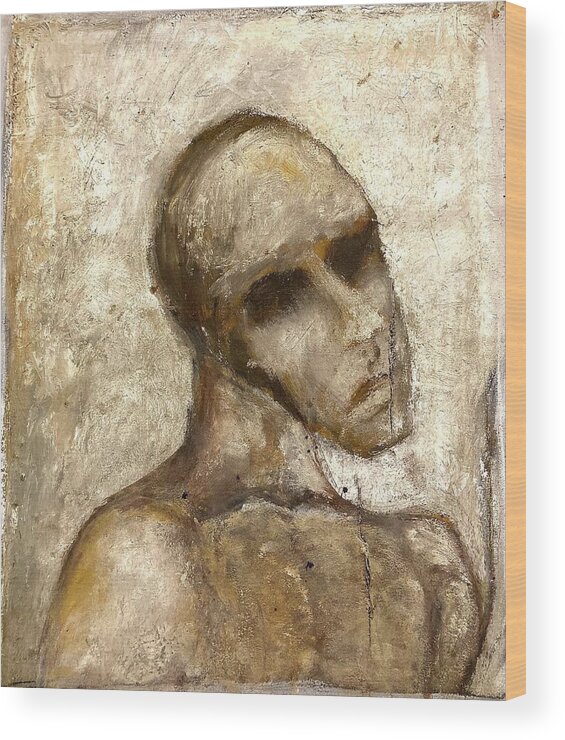 Deliberately Cut Canvas Of Grotesque Reassembled Figure. Wood Print featuring the painting Suffering by David Euler