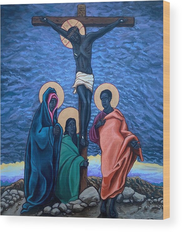 Crucifixion Wood Print featuring the painting The Crucifixion by Kelly Latimore