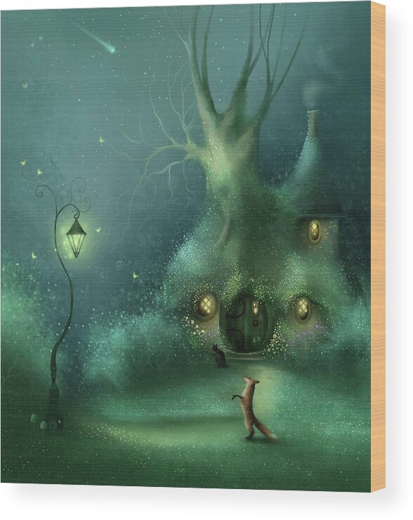 Wildlife Wood Print featuring the painting The Fairy Lamp by Joe Gilronan