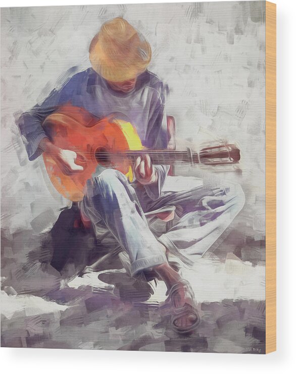 Guitar Wood Print featuring the mixed media The Guitar Player by Mal Bray