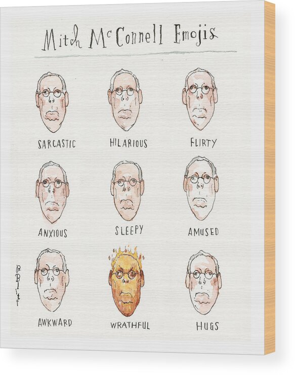 The Many Faces Of Mitch Mcconnell Wood Print featuring the painting The Many Faces of Mitch McConnell by Barry Blitt