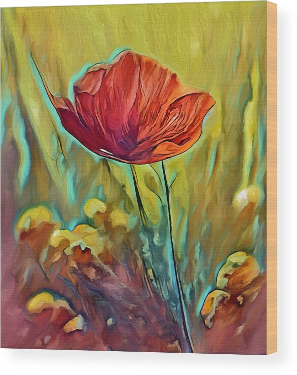 Poppy Wood Print featuring the mixed media The Poppy Song by Ann Leech