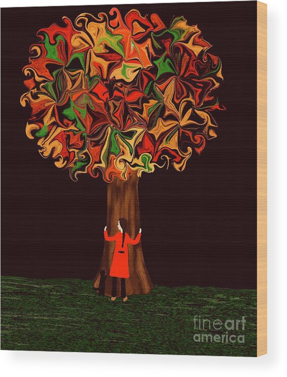  Wood Print featuring the digital art The tree hugging girl by Elaine Hayward