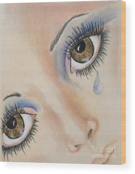 Teardrop Wood Print featuring the pastel Tree Tears by Jayne Somogy