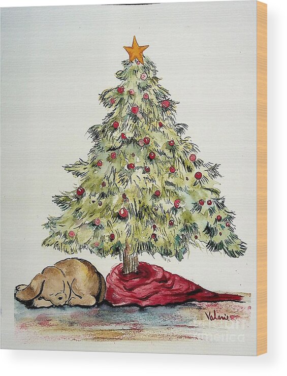 Christmas Wood Print featuring the painting Waiting for Santa by Valerie Shaffer