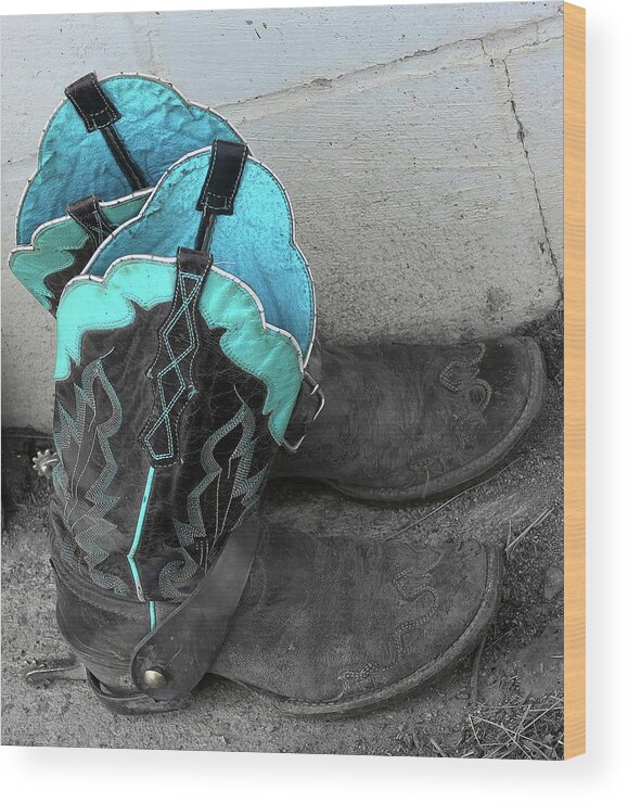 Cowboy Boot Wood Print featuring the photograph Weathered and Worn by Katie Keenan