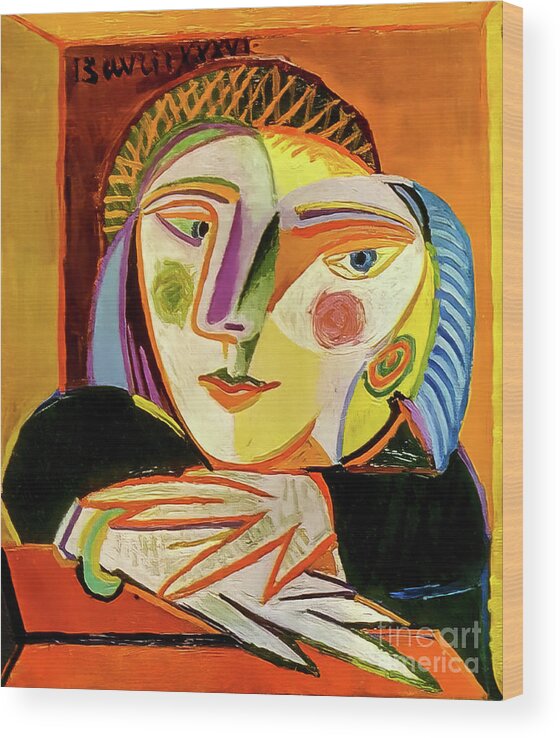 Woman Wood Print featuring the painting Woman by the Window by Pablo Picasso 1936 by Pablo Picasso