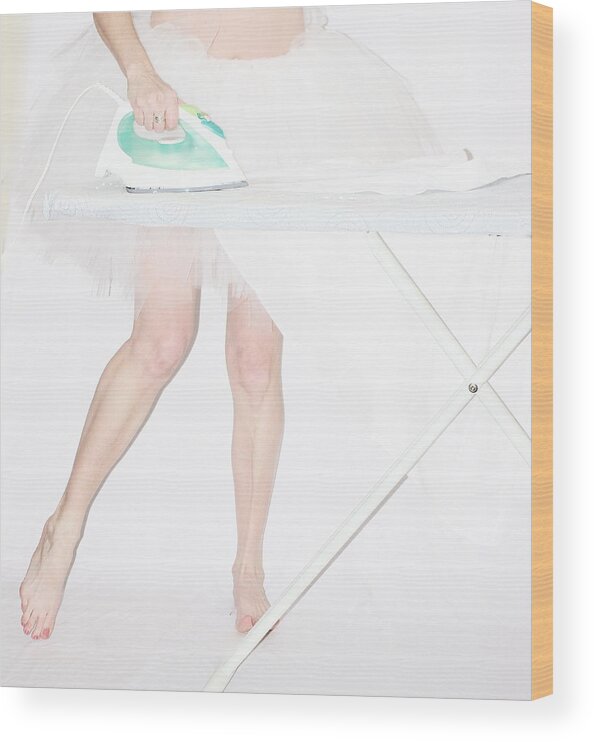 People Wood Print featuring the photograph Woman ironing in white tutu by Image By Emeraldnicola