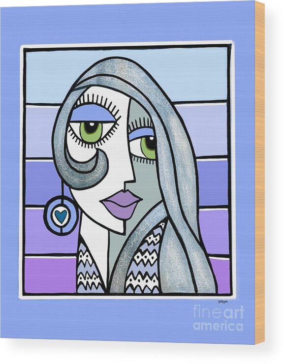 Lady Wood Print featuring the digital art Woman with Earring 2 by Diana Rajala