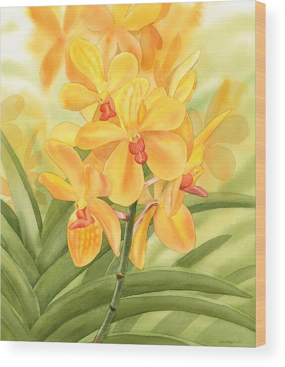 Yellow Wood Print featuring the painting Yellow Orchid by Espero Art