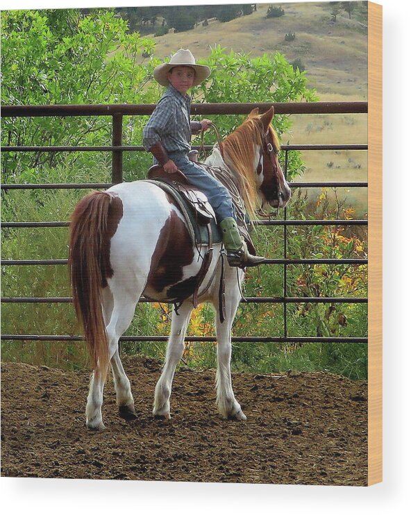 Cowboy Wood Print featuring the photograph Young Cowboy and Pony by Katie Keenan