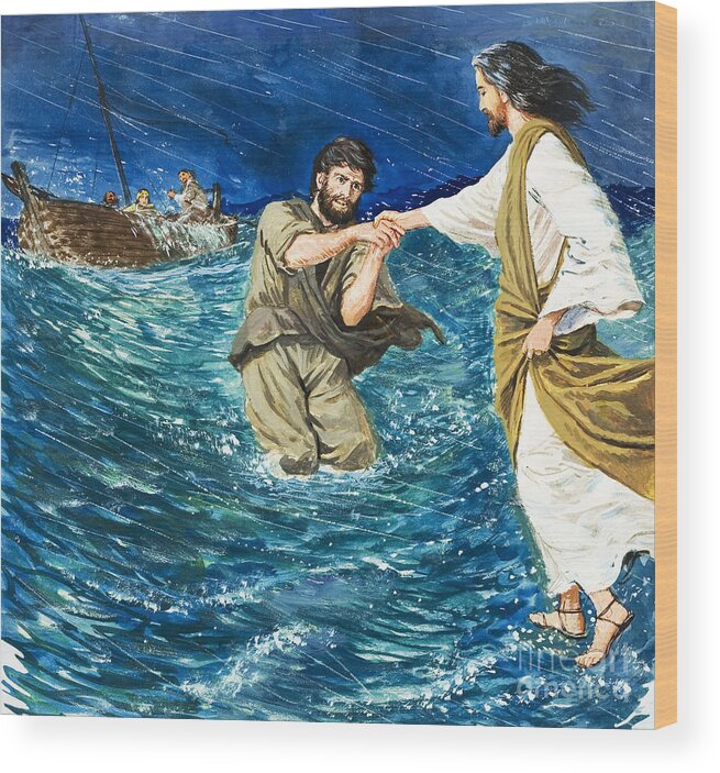 The Miracles Of Jesus Walking On Water Wood Print