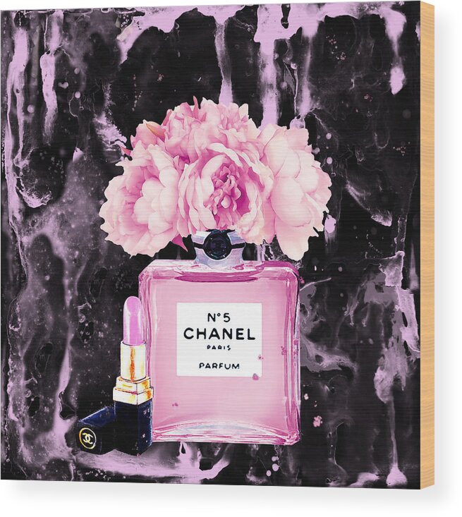 Chanel Print Chanel Poster Chanel Peony Flower Black Watercolor Wood ...