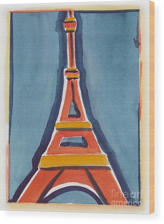 Effel Tower Wood Print featuring the painting Eiffel Tower Orange Blue by Robyn Saunders