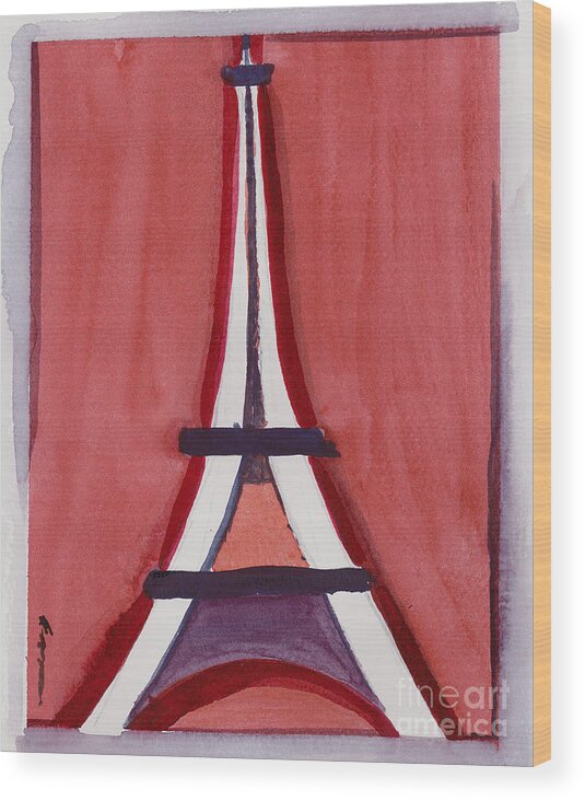 Effel Tower Wood Print featuring the painting Eiffel Tower Red White by Robyn Saunders