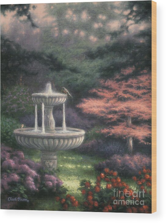 Fountain Wood Print featuring the painting Fountain by Chuck Pinson
