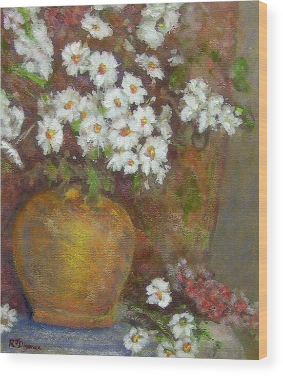 Acrylics Wood Print featuring the painting Gold Bowl and Daisies by Richard James Digance