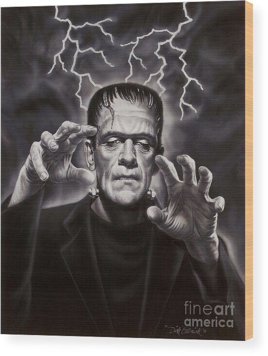 Portrait Wood Print featuring the painting The Frankenstein Monster by Dick Bobnick