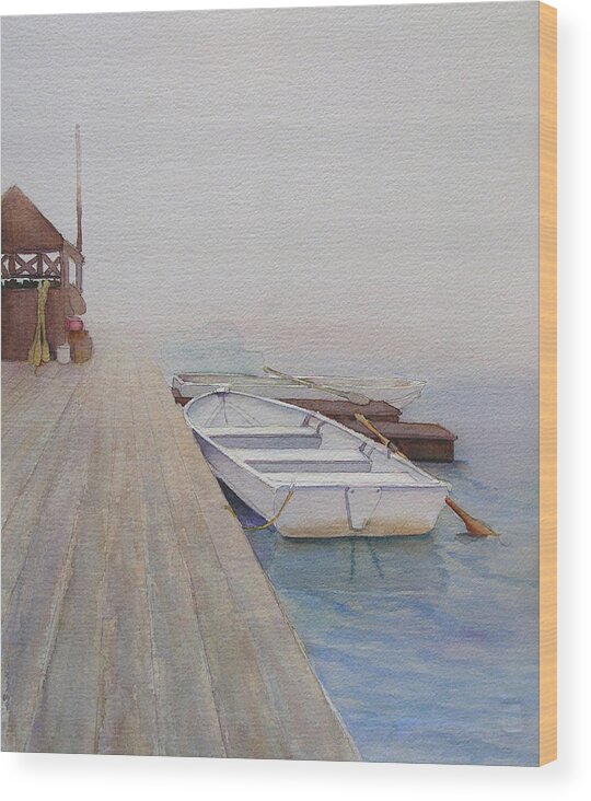 Boat Wood Print featuring the painting Foggy Morn by Judy Mercer