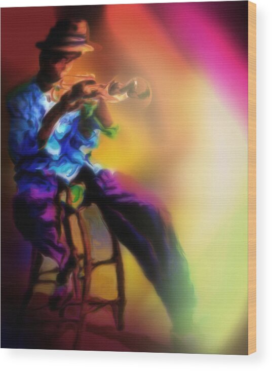 Jazz Art Wood Print featuring the painting Horn Player 1 by Mike Massengale