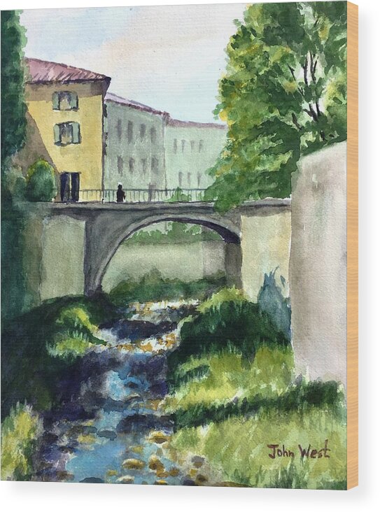 Landscape Wood Print featuring the painting Bridge in Italy by John West