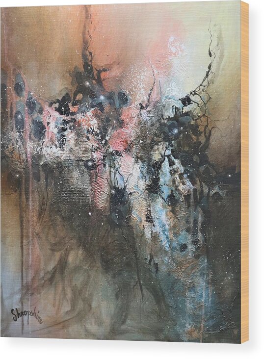 Abstract Wood Print featuring the painting Smoke and Mirrors by Tom Shropshire