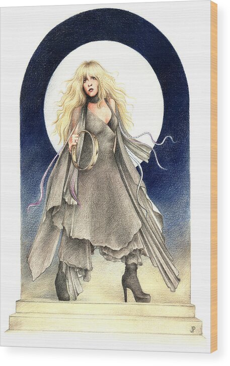 Stevie Nicks Wood Print featuring the drawing Black Moons by Johanna Pieterman