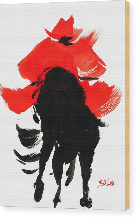 Acrylic On Paper Wood Print featuring the painting Cowboy by Lidija Ivanek - SiLa