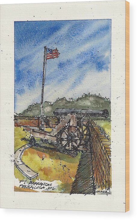 Tim Oliver Wood Print featuring the mixed media Ft. Barrancas Cannon by Tim Oliver