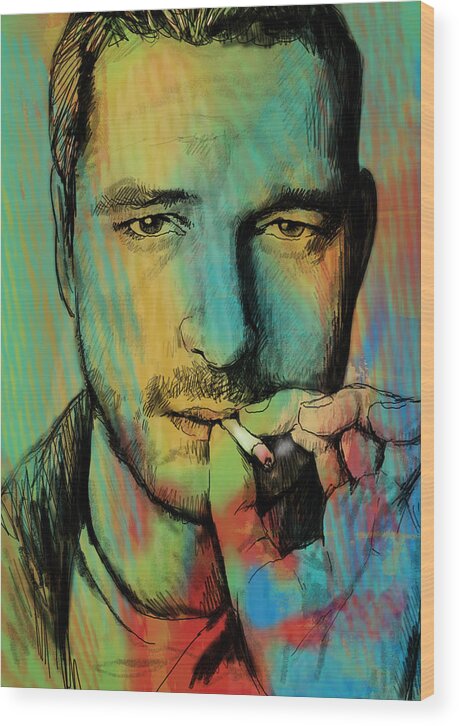 Stylised Pop Art Drawing Sketch Poster. Pop Art Wood Print featuring the drawing Gerard Butler - stylised pop art drawing sketch poster by Kim Wang