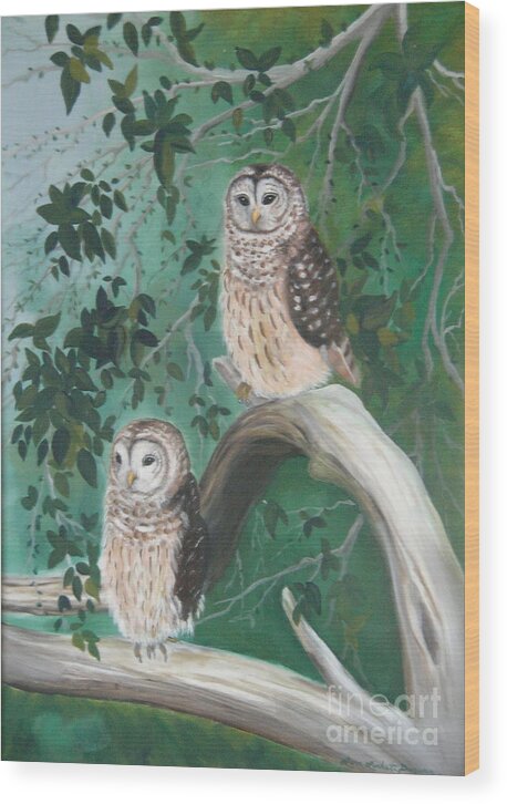 Owls Wood Print featuring the painting Night Owls by Lora Duguay