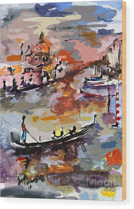 Italy Wood Print featuring the painting Abstract Venice Italy Gondolas by Ginette Callaway
